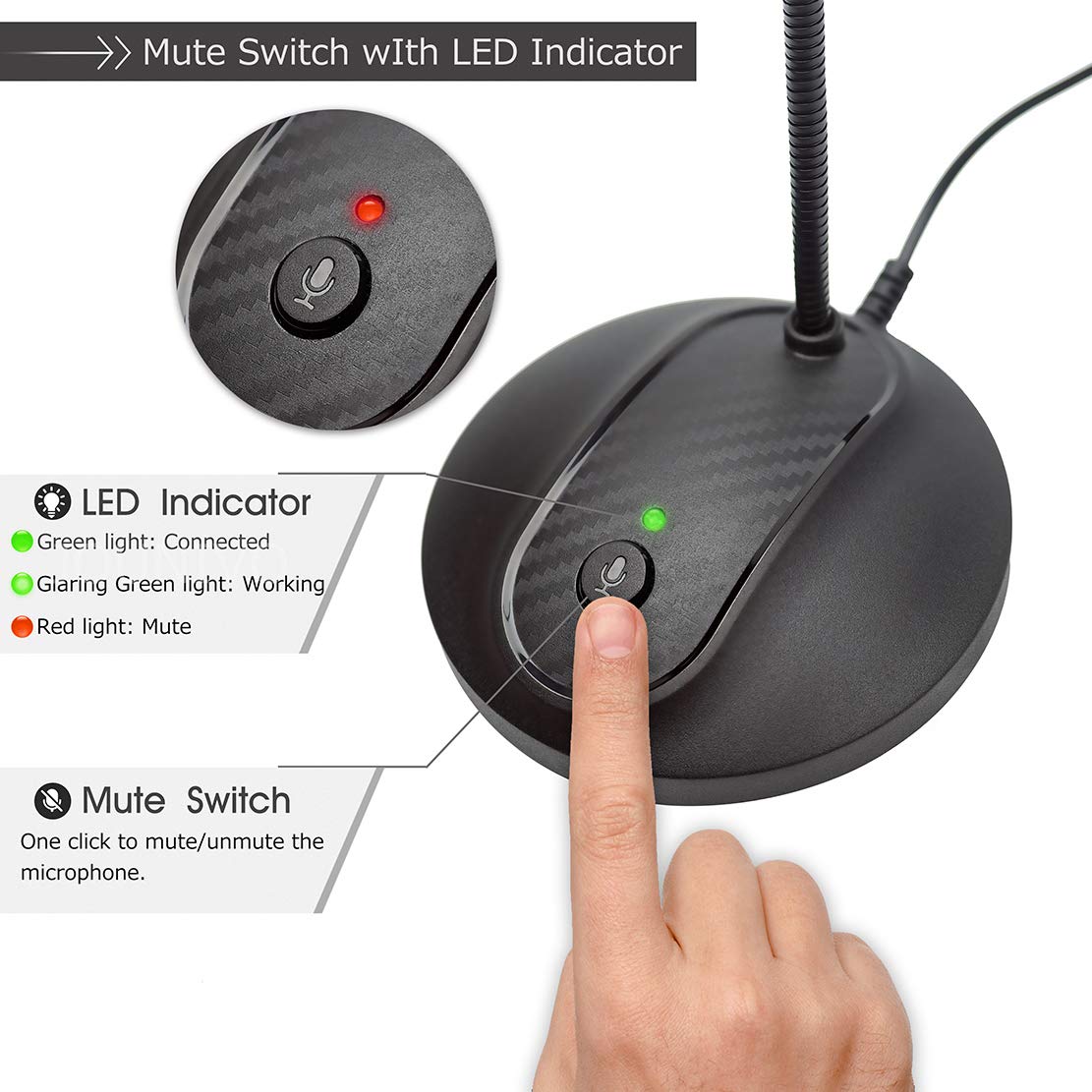 Jounivo Usb Microphone, 360 Degree Adjustable Gooseneck Design, Mute Button & Led Indicator, Noise Canceling Technology, Plug &